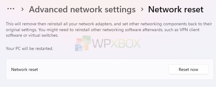 Network Reset Option Windows