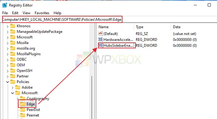 Create a New Key HubsSideBarEnabled