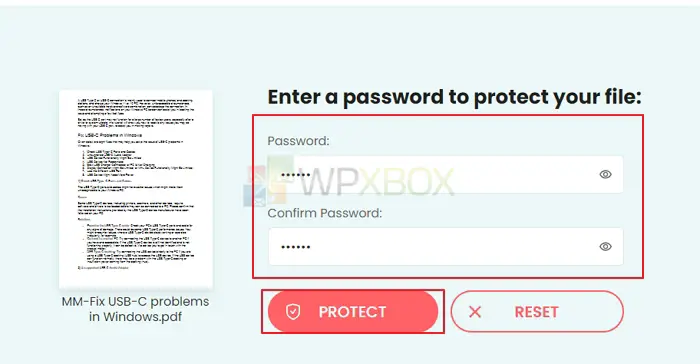 Enter A Password To Protect the File