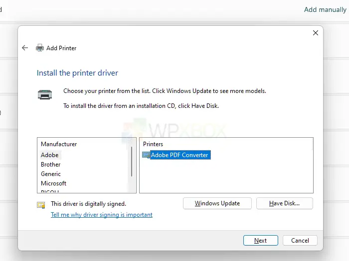 Manually add PDF Printer in Windows