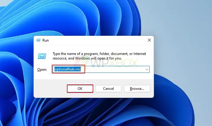 Type Optional Features in Run Dialogue Box To Open Windows Features