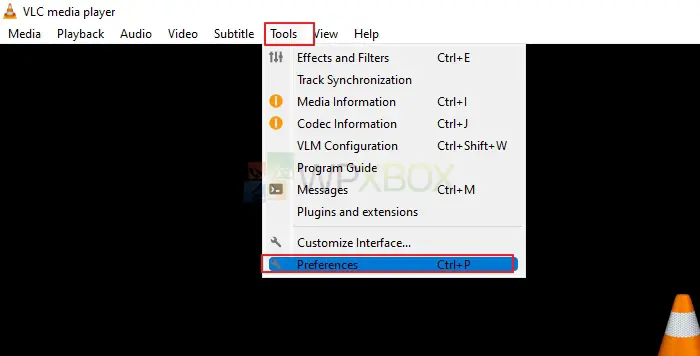 Choose Preferences from the Tools Tab from VLC Media Player