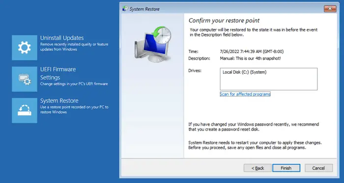 Advaned Recovery System Restore Windows