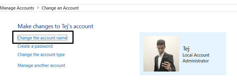 change microsoft local account name