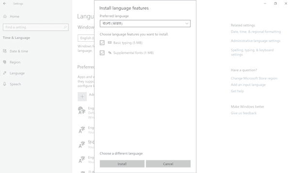 Add Language in Windows 10