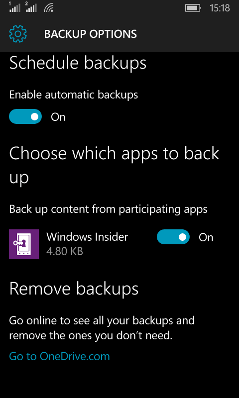 Scheduled Backups in Windows 10 Mobile