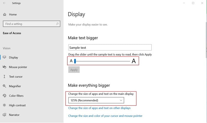 Change text size in General Through Settings