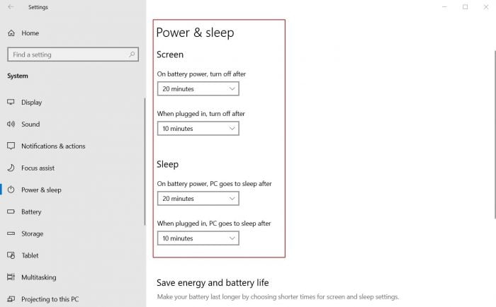 Change Sleep Settings Windows 10
