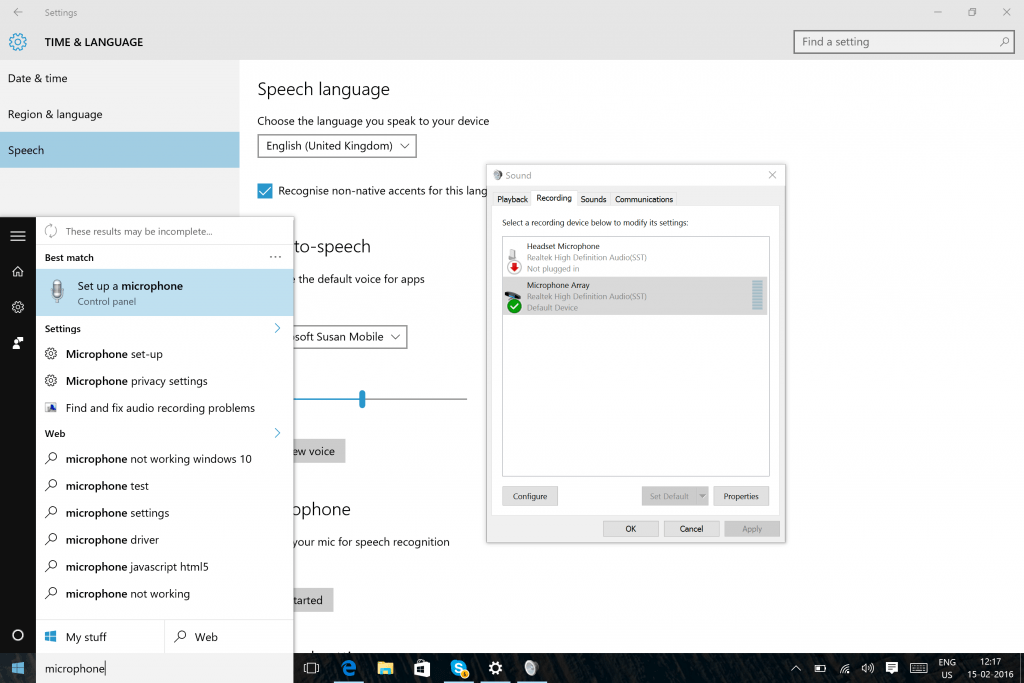 Confgure Microphone on Windows 10