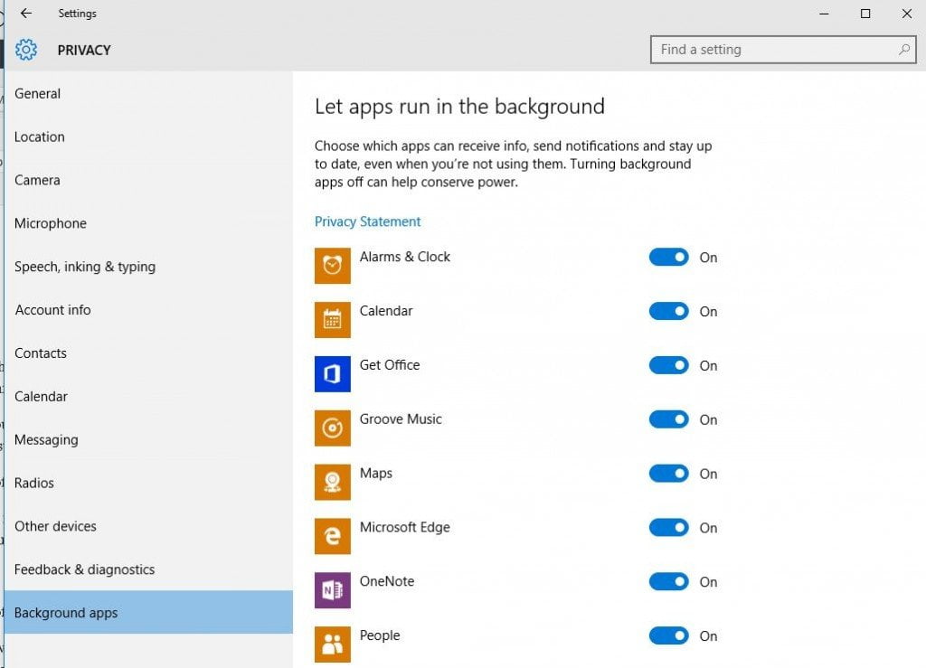 Control Background Apps in Windows 10