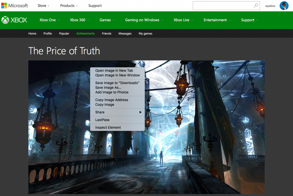 Copy Image Address from Xbox One Achievemtns