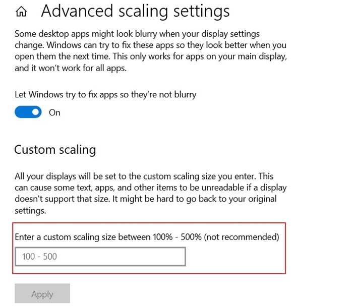 Advanced Scaling / Scale and Layout Display Settings