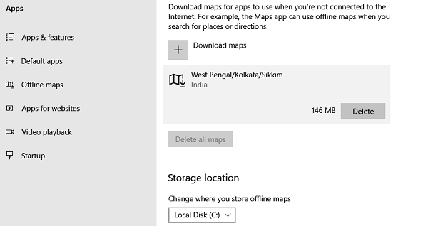 Delete Windows Maps from Settings