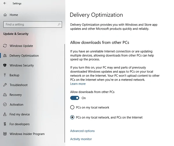 Delivery Optimization for Windows 10 Network