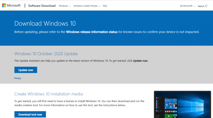 Downloa Windows 10 v 20H2 October 2020 Update via ISO and Update Assistant Tool