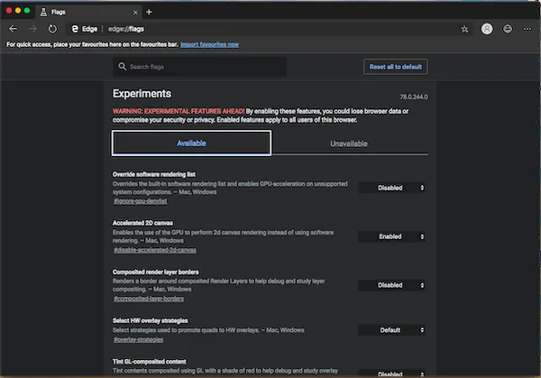 Enable Experimental Features in Edge