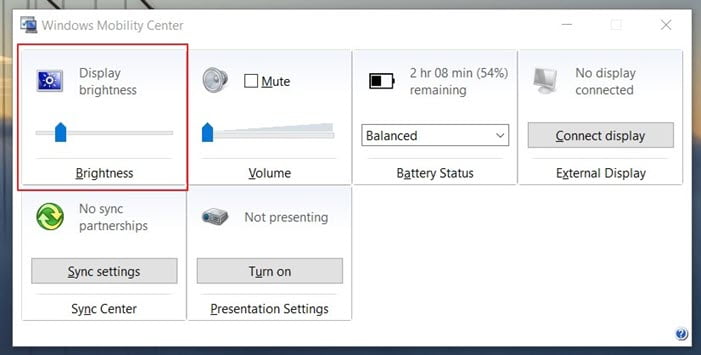 How to Adjust Screen Brightness on Windows 10 using Mobility Center