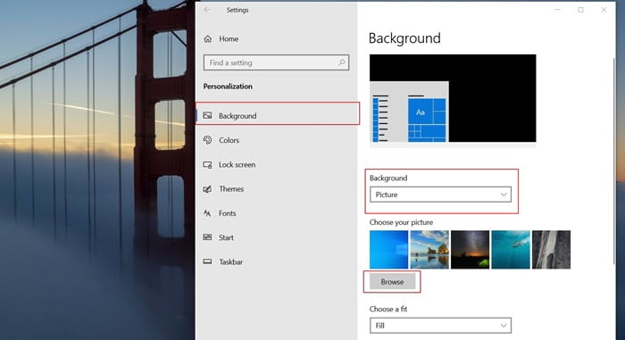 How to Change Desktop Background using Settings