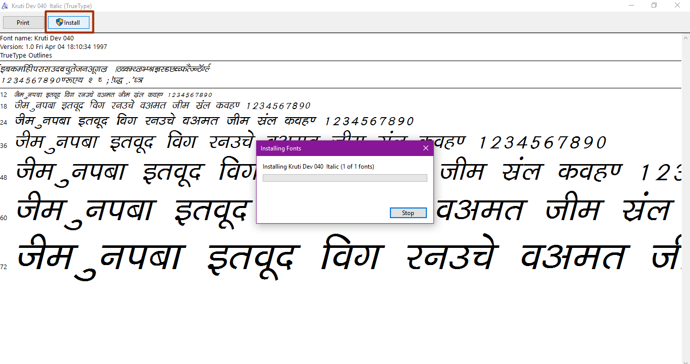 Install uninstall Fonts Windows