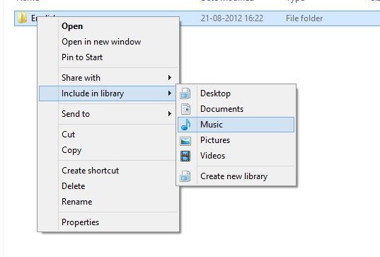 Include Folders in Windows 8 LIbrary