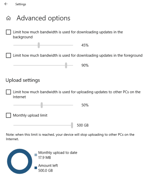 Limit Network Delivery in Windows 10