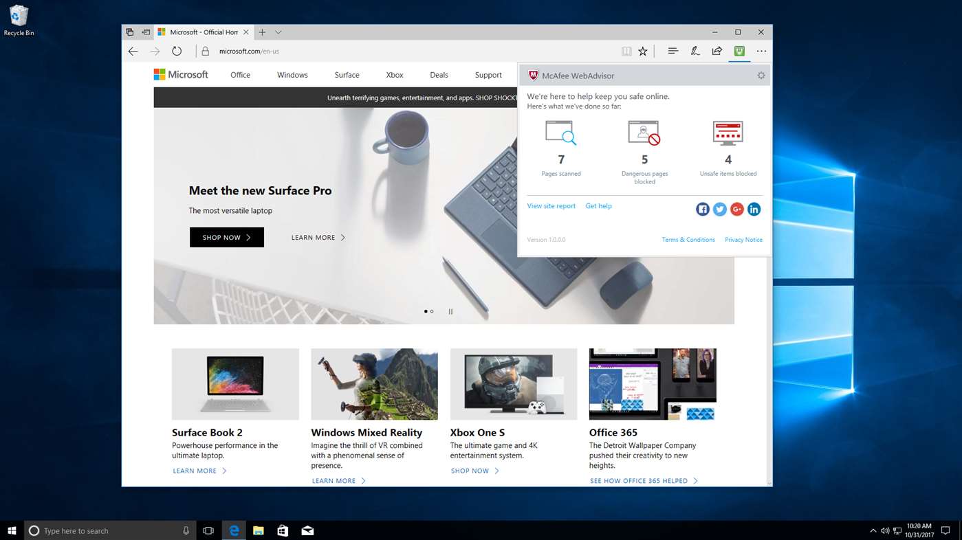 Download McAfee’s Edge Browser Extension