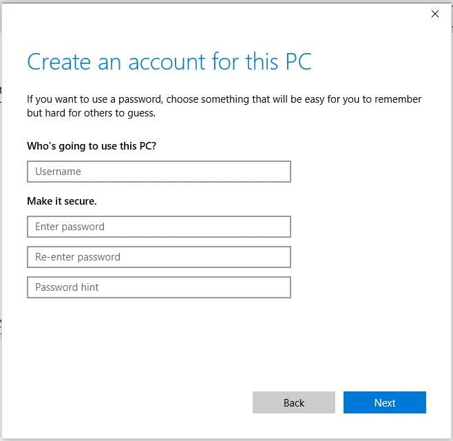New Local Account Windows 11/10