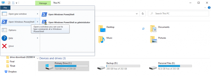 Open Windows PowerShell using File Explorer