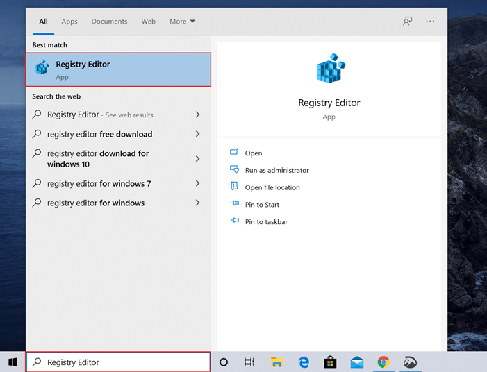 Open Registry Editor Windows 11/10 - Search Box