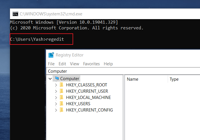 Open Registry Editor Windows 11/10 - cmd