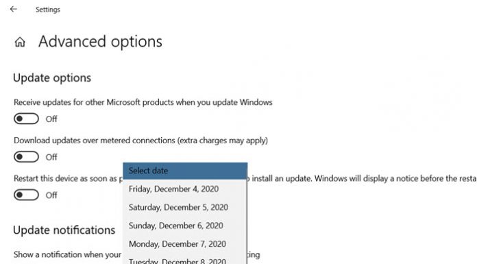 Pause Updates in Windows 10