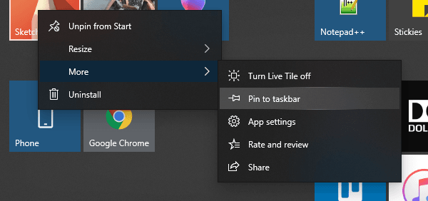 Pin Apps to Taskbar