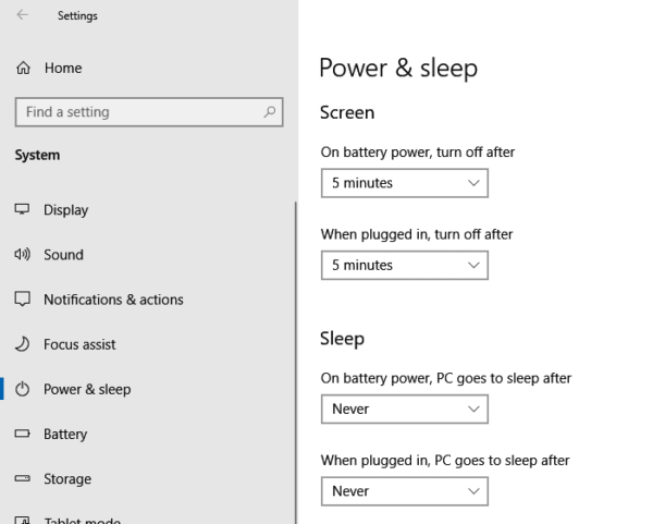 change Screen and Sleep settings in the Current Power Plan?