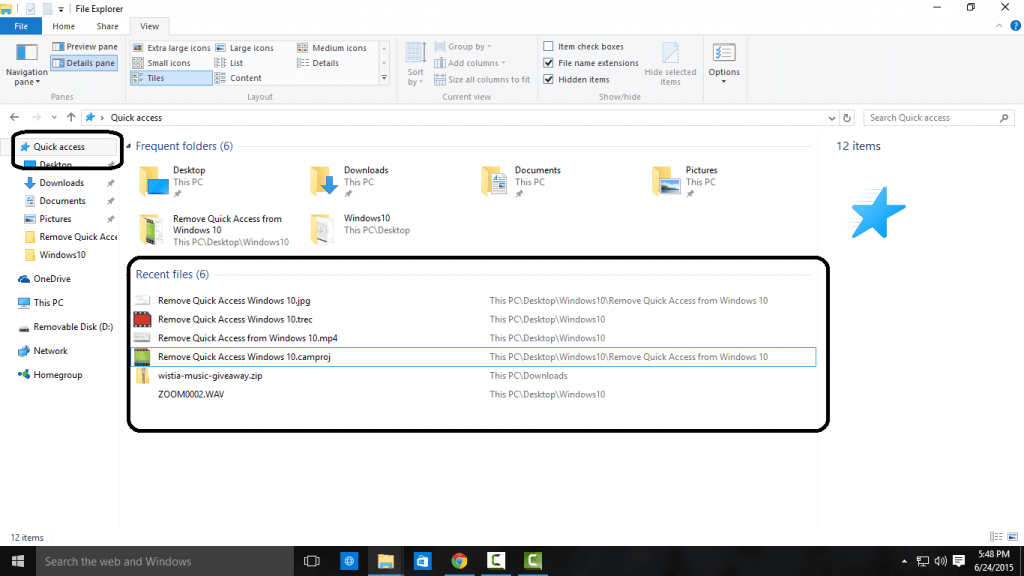 Quick Access File History Windows 10