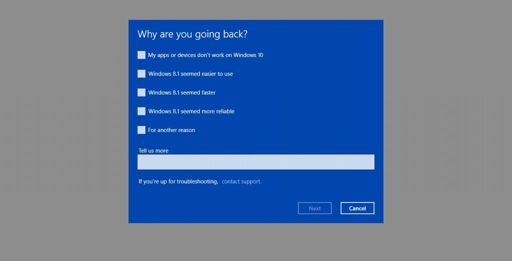 Reason to roll back from Windows 10