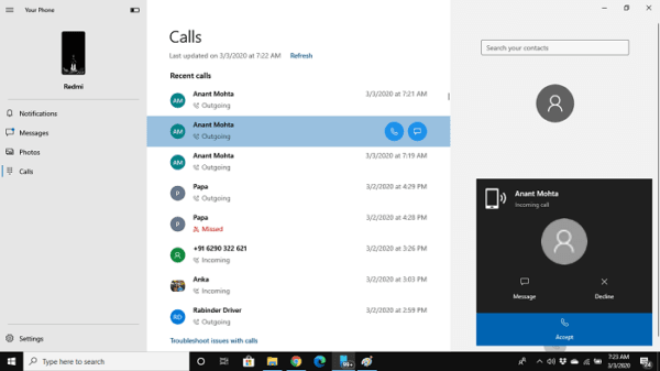 receive make calls Windows 10