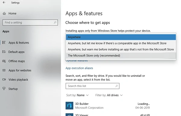 Restrict App installation in Windows 10