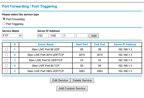Router Port Forward Settings for Xbox