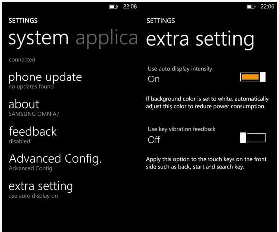 Samsung Focus S Extra Settings