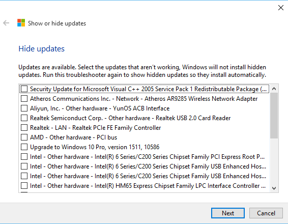 Hide Windows Updates