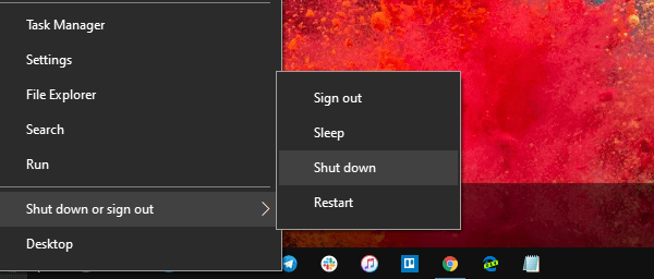 Shutdown Taskbar Windows 10