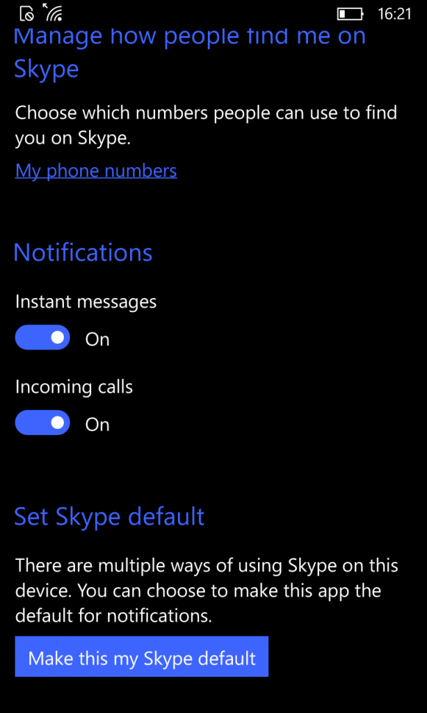Skype Video App Settings 2