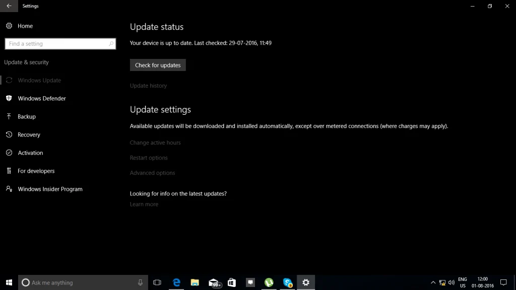 Windows 10 Anniversay Update Dark Mode