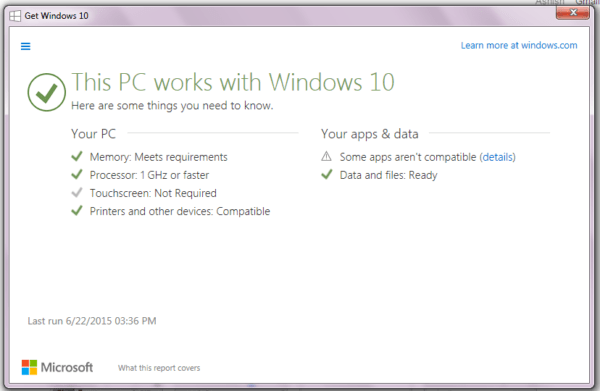 Windows 10 PC Upgrade Compatibility Check