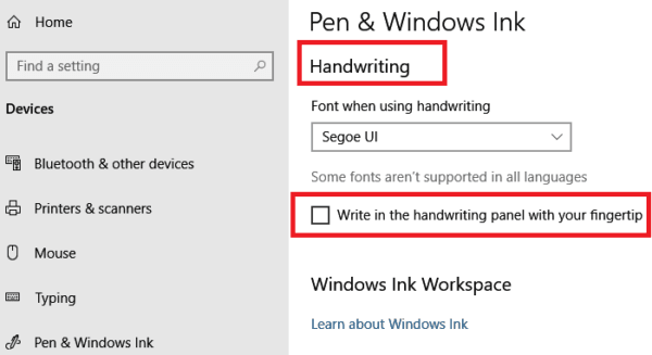 Windows Ink handwriting