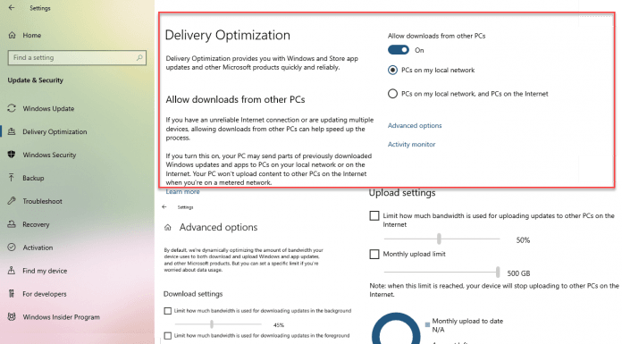 Windows 10 Update Download Optimization