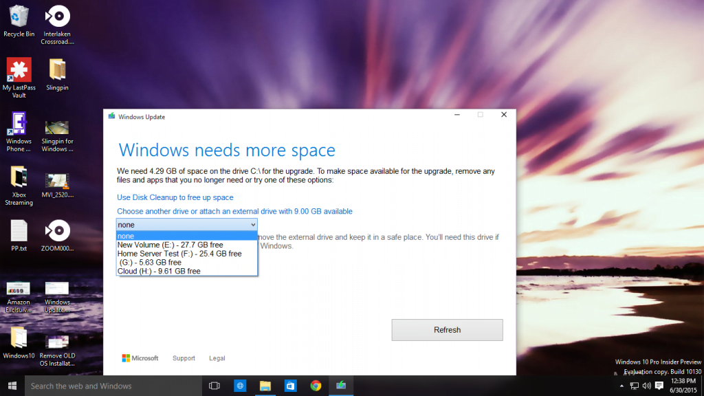 Windows Need Space for Backing up Existing Installation