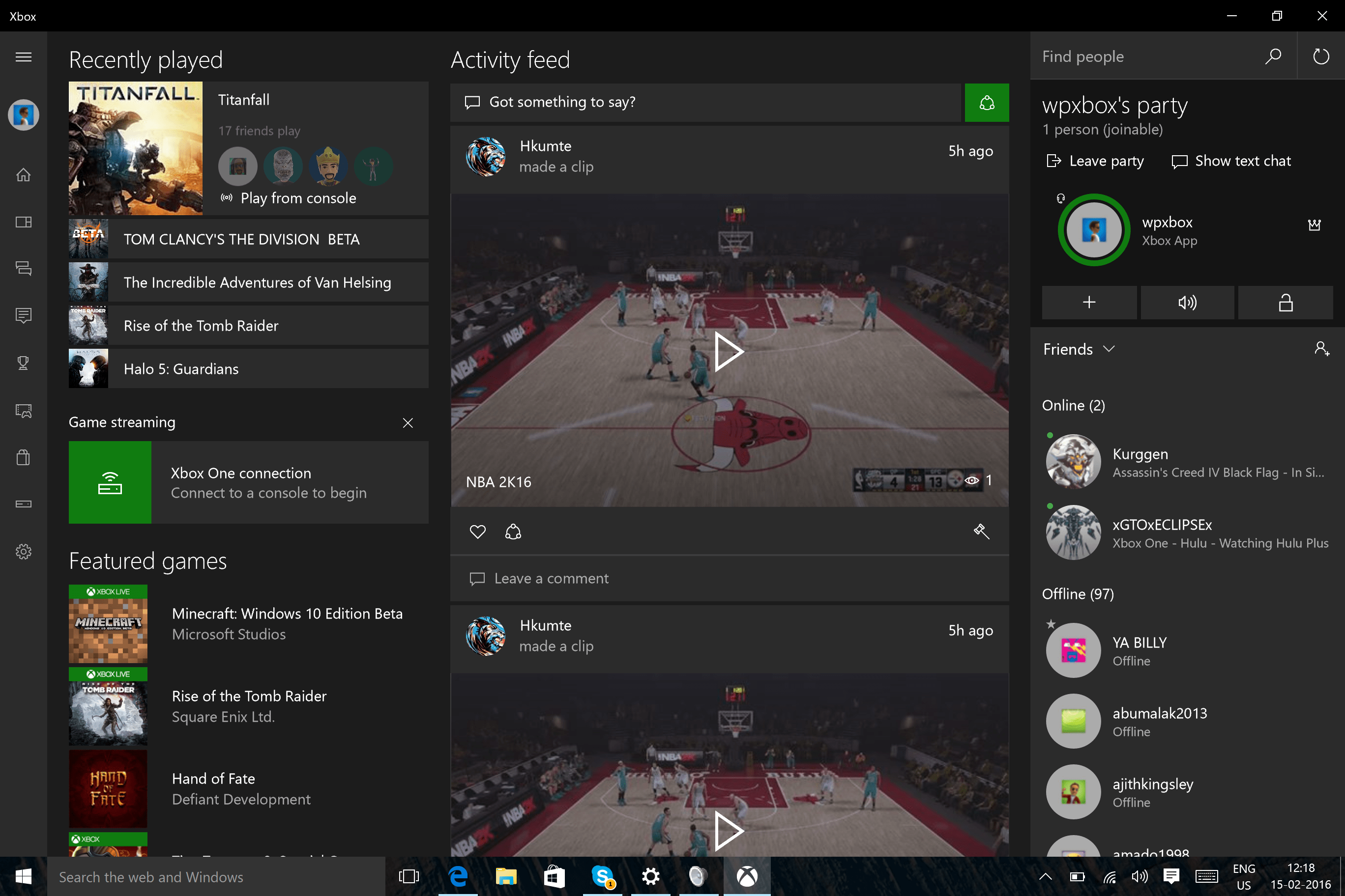 xbox live app windows 10