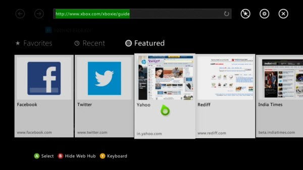 Xbox IE Web Hub