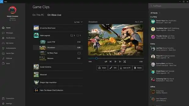 Xbox Windows 10 game Clips